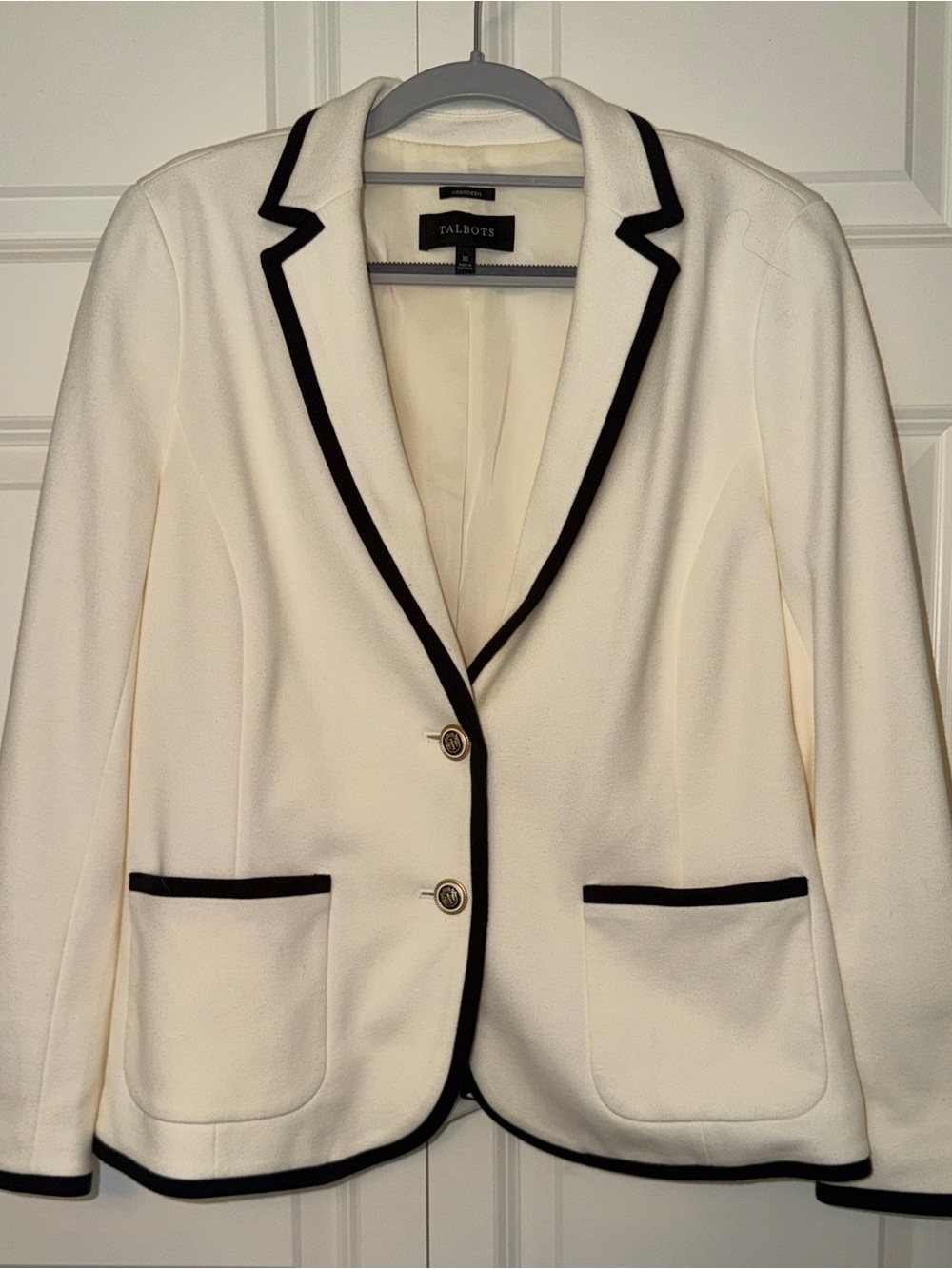 Talbots Cream Blazer with Black Piping